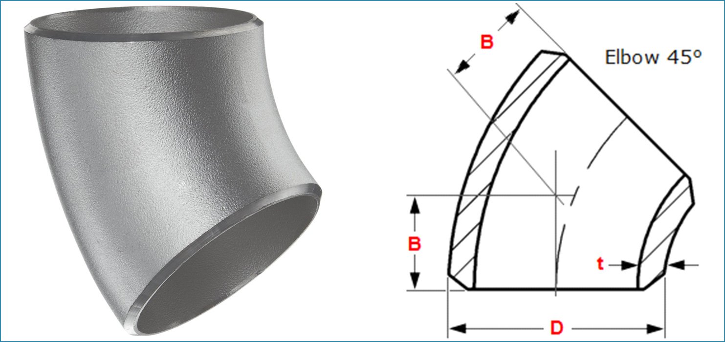 ASME B16.9 Buttweld 45 Deg. Pipe Elbow